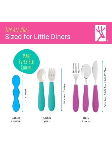 Cubiertos para Niños Elk y Amigos - 6 Piezas con Mango de Silicona