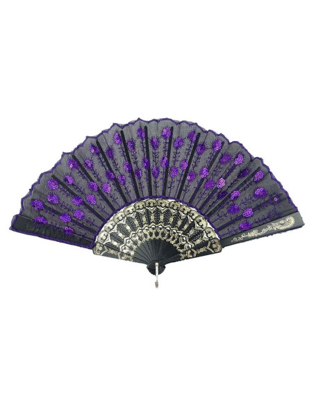 Abanico Plegable InnoLife Pavo Real Bordado Colorido 43 cm