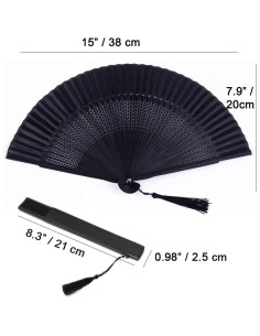 Abanico Plegable de Bambú y Seda Negro Vintage 21cm 2