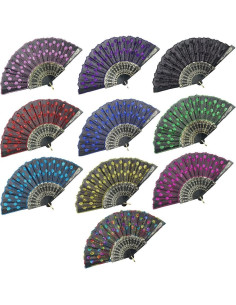 Abanico Plegable InnoLife Pavo Real Bordado Colorido 43 cm 2