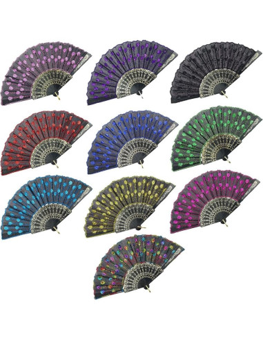 Abanico Plegable InnoLife Pavo Real Bordado Colorido 43 cm