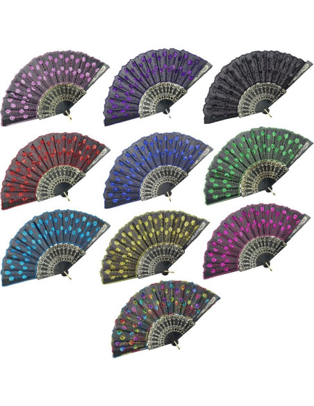 Abanico Plegable InnoLife Pavo Real Bordado Colorido 43 cm