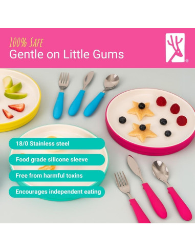 Cubiertos para Niños Elk y Amigos - 6 Piezas con Mango de Silicona
