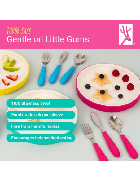 Cubiertos para Niños Elk y Amigos - 6 Piezas con Mango de Silicona