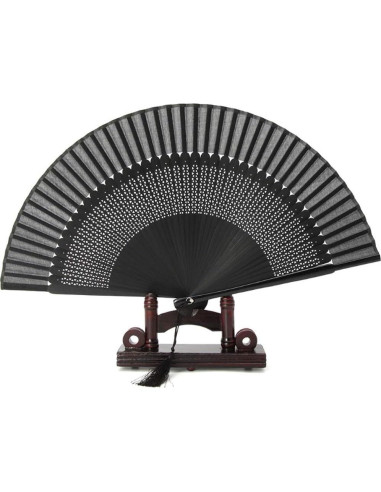 Abanico Plegable de Bambú y Seda Negro Vintage 21cm