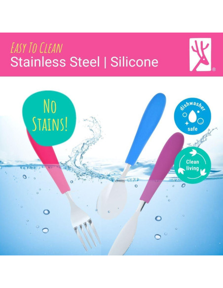 Cubiertos para Niños Elk y Amigos - 6 Piezas con Mango de Silicona