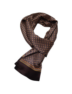 Bufanda de Seda 100% Ellettee 28x160 cm Marrón Anillo Blanco