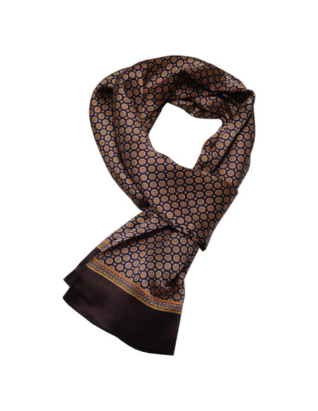 Bufanda de Seda 100% Ellettee 28x160 cm Marrón Anillo Blanco