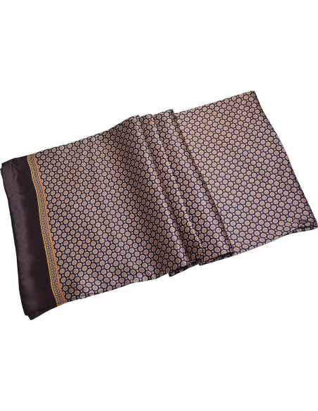 Bufanda de Seda 100% Ellettee 28x160 cm Marrón Anillo Blanco