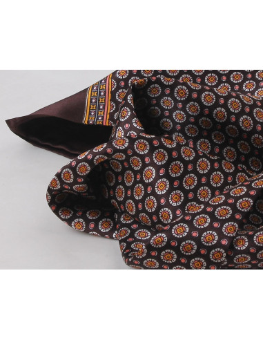 Bufanda de Seda 100% Ellettee 28x160 cm Marrón Anillo Blanco