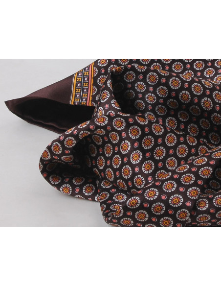 Bufanda de Seda 100% Ellettee 28x160 cm Marrón Anillo Blanco