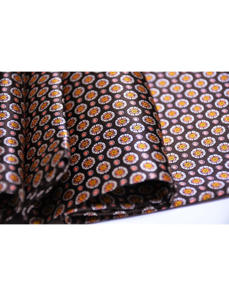 Bufanda de Seda 100% Ellettee 28x160 cm Marrón Anillo Blanco