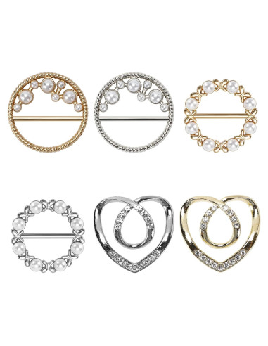 6 Clips de Bufanda de Seda Worutuk con Rhinestones - 3 Tamaños