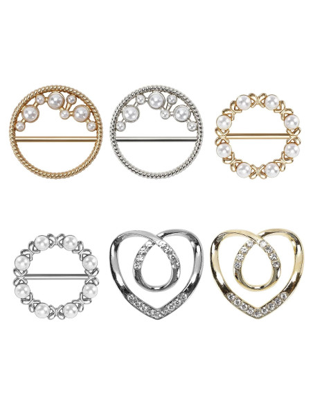 6 Clips de Bufanda de Seda Worutuk con Rhinestones - 3 Tamaños