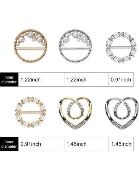 6 Clips de Bufanda de Seda Worutuk con Rhinestones - 3 Tamaños