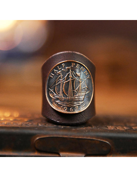 Anillo de Bufanda Cuadrada ETACHI para Hombres - Cuero y Moneda