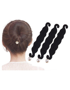 3 Piezas Hacedor de Moño Esponja Negra con Perla - 23.2cm