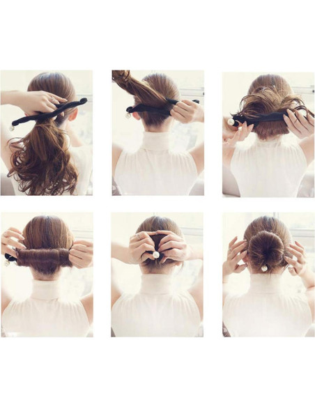 3 Piezas Hacedor de Moño Esponja Negra con Perla - 23.2cm