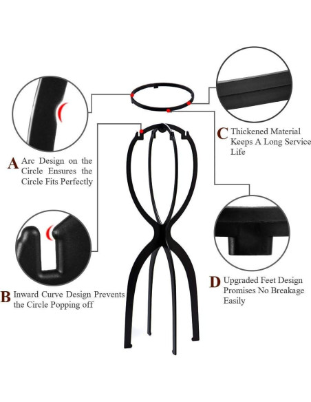 Soporte para Pelucas Dreamlover Negro 50 cm Paquete de 6