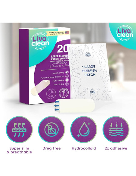 Parches Hidrocoloides Grandes LivaClean para Granos - 20 Unidades