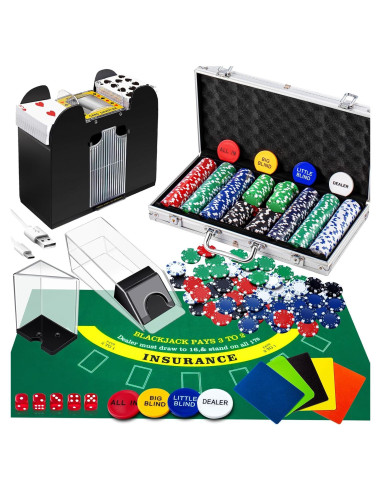 Juego de Casino Aoriher con 300 Fichas y Barajador Automático