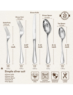 Juego de Cubiertos KINGSTONE 20 Piezas Acero Inoxidable 18/10 2