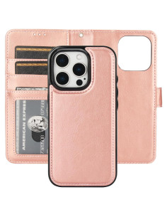 Funda Cartera Desmontable Bocasal para iPhone 16 Pro 6.3" Oro Rosa