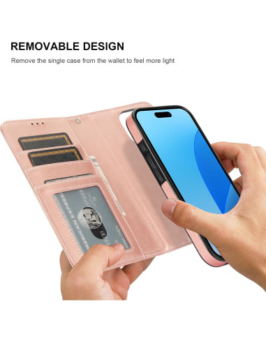 Funda Cartera Desmontable Bocasal para iPhone 16 Pro 6.3" Oro Rosa