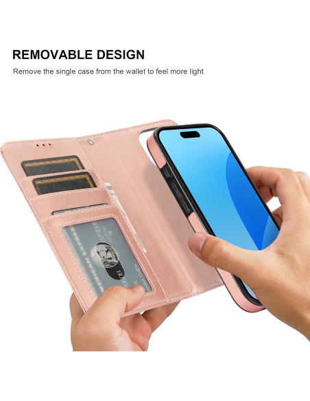 Funda Cartera Desmontable Bocasal para iPhone 16 Pro 6.3" Oro Rosa