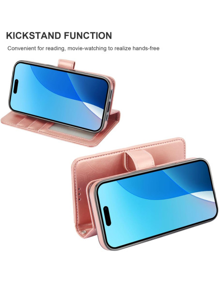 Funda Cartera Desmontable Bocasal para iPhone 16 Pro 6.3" Oro Rosa