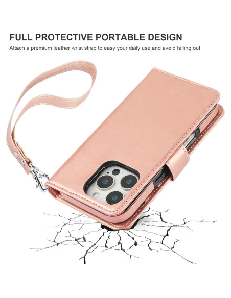 Funda Cartera Desmontable Bocasal para iPhone 16 Pro 6.3" Oro Rosa