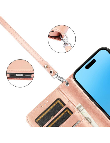 Funda Cartera Desmontable Bocasal para iPhone 16 Pro 6.3" Oro Rosa