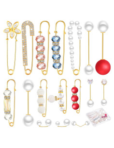 17 Alfileres de Perlas Falsas con Rhinestones para Mujeres