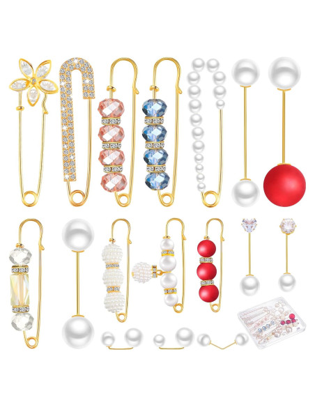 17 Alfileres de Perlas Falsas con Rhinestones para Mujeres
