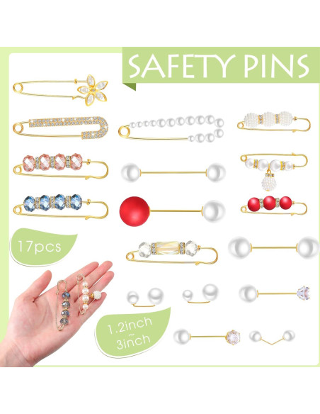 17 Alfileres de Perlas Falsas con Rhinestones para Mujeres