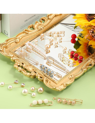 17 Alfileres de Perlas Falsas con Rhinestones para Mujeres