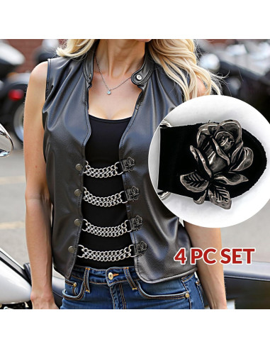 Extensores de Chaleco de Motocicleta 4 PCS - Cuero y Cromo