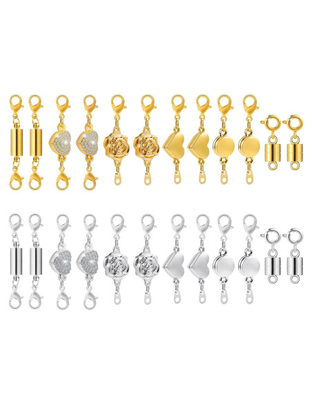24 Cierres Magnéticos VZZNN para Collar y Pulsera - Oro y Plata