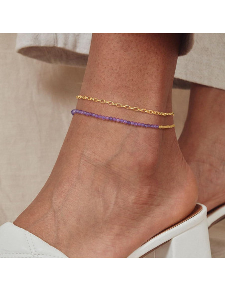 Pulsera de Tobillo DREMMY STUDIOS 14K Oro y Piedras Naturales