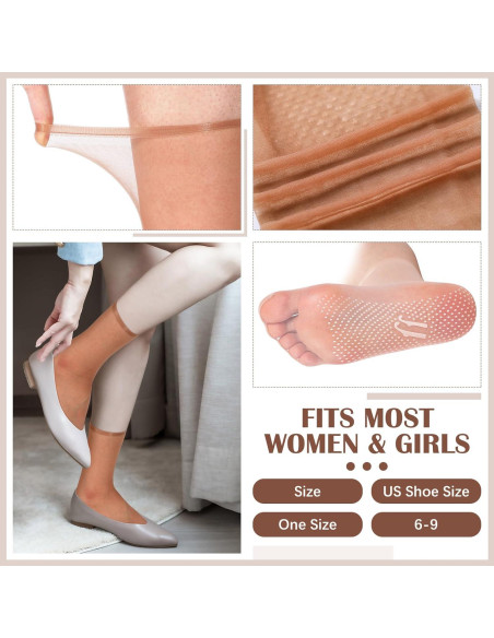 20 Pares de Medias de Nylon Transparentes Antideslizantes para Mujeres