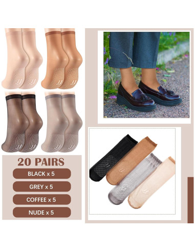 20 Pares de Medias de Nylon Transparentes Antideslizantes para Mujeres