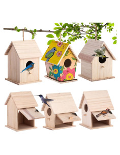 Kit de Casas para Aves de Madera Barydat - 6 Piezas DIY