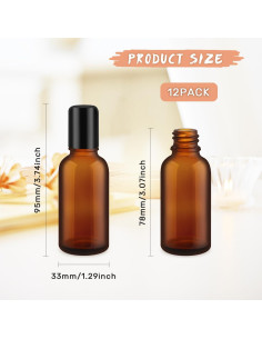 12 Botellas de Vidrio Ámbar 30ml DynnnDy con Bola de Acero 2