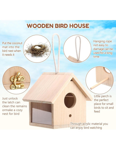 Kit de Casas para Aves Geelin - 4 Unidades de Madera con Pinturas