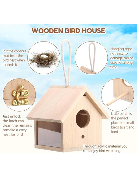 Kit de Casas para Aves Geelin - 4 Unidades de Madera con Pinturas