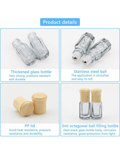 10 Botellas de Vidrio Negro 3ml con Rodillo Newzoll y Embudos 2