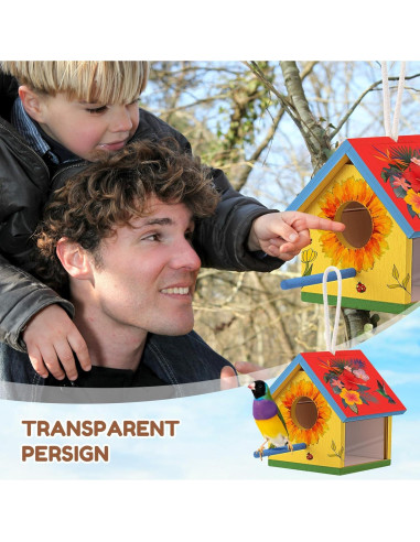 Kit de Casas para Aves Geelin - 4 Unidades de Madera con Pinturas