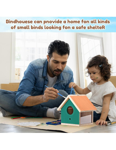 Kit de Casas para Aves Geelin - 4 Unidades de Madera con Pinturas