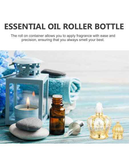 Botellas de Aceite Esencial con Rodillo jojofuny 10ml Doradas