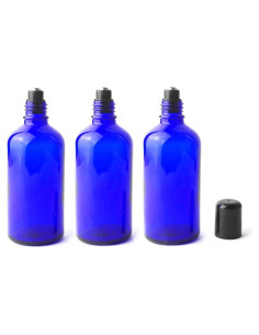 3 Botellas de Vidrio Azul Cobalto 100ml con Rodillo Ericotry